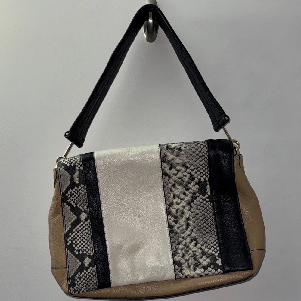 Vince Camuto Black, Cream, and Tan Shoulder Bag